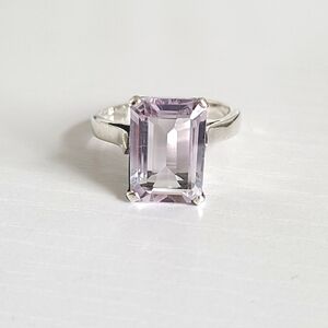 Vintage Sterling Silver Emerald Cut Clear Pink Purple Amethyst Crystal Ring